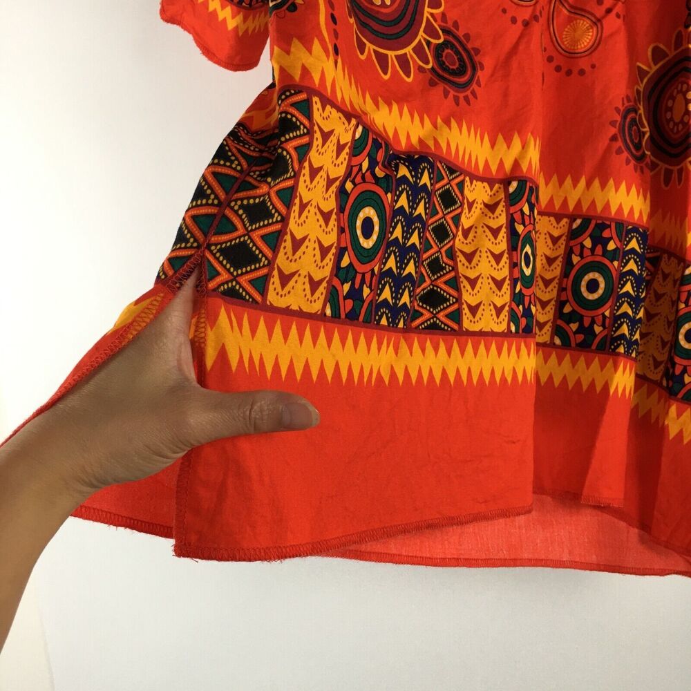 SPIRIT HALLOWEEN Dashiki Tribal Caftan SHIRT HIPPIE ETHNIC ORANGE Men Sz L/XL - Picture 5 of 16